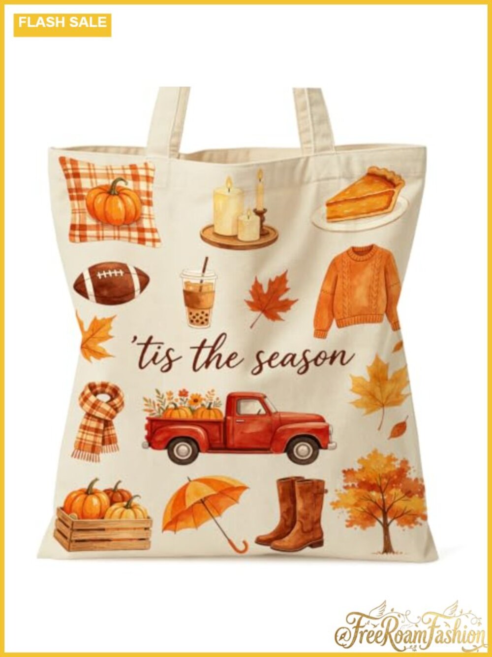 Pumpkin Season Canvas Tote Bag Fall Halloween Gift